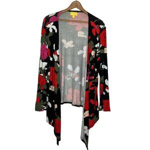 Liz Lange XL Black Red Floral Stretch Knit‎ Draped Open Front Ultimate Cardigan